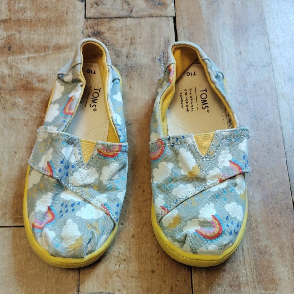 TOMS Kids Cloud Rainbow Shoes Size 10 Toddler Yellow Gray Canvas Unisex